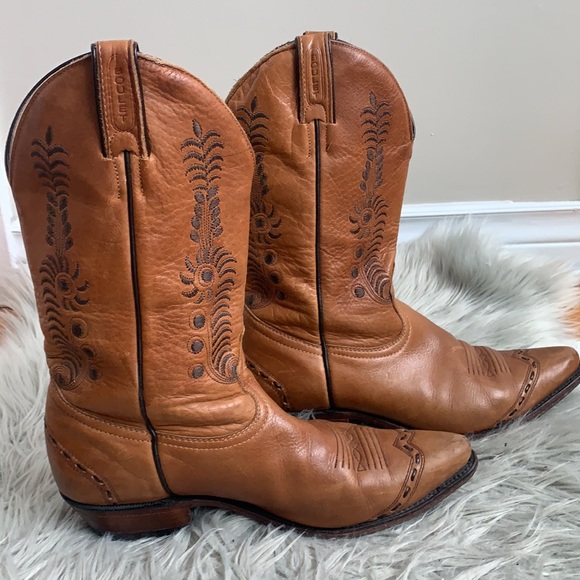 Boulet Shoes - Boulet Tan Embroidered Genuine Leather Western Boots